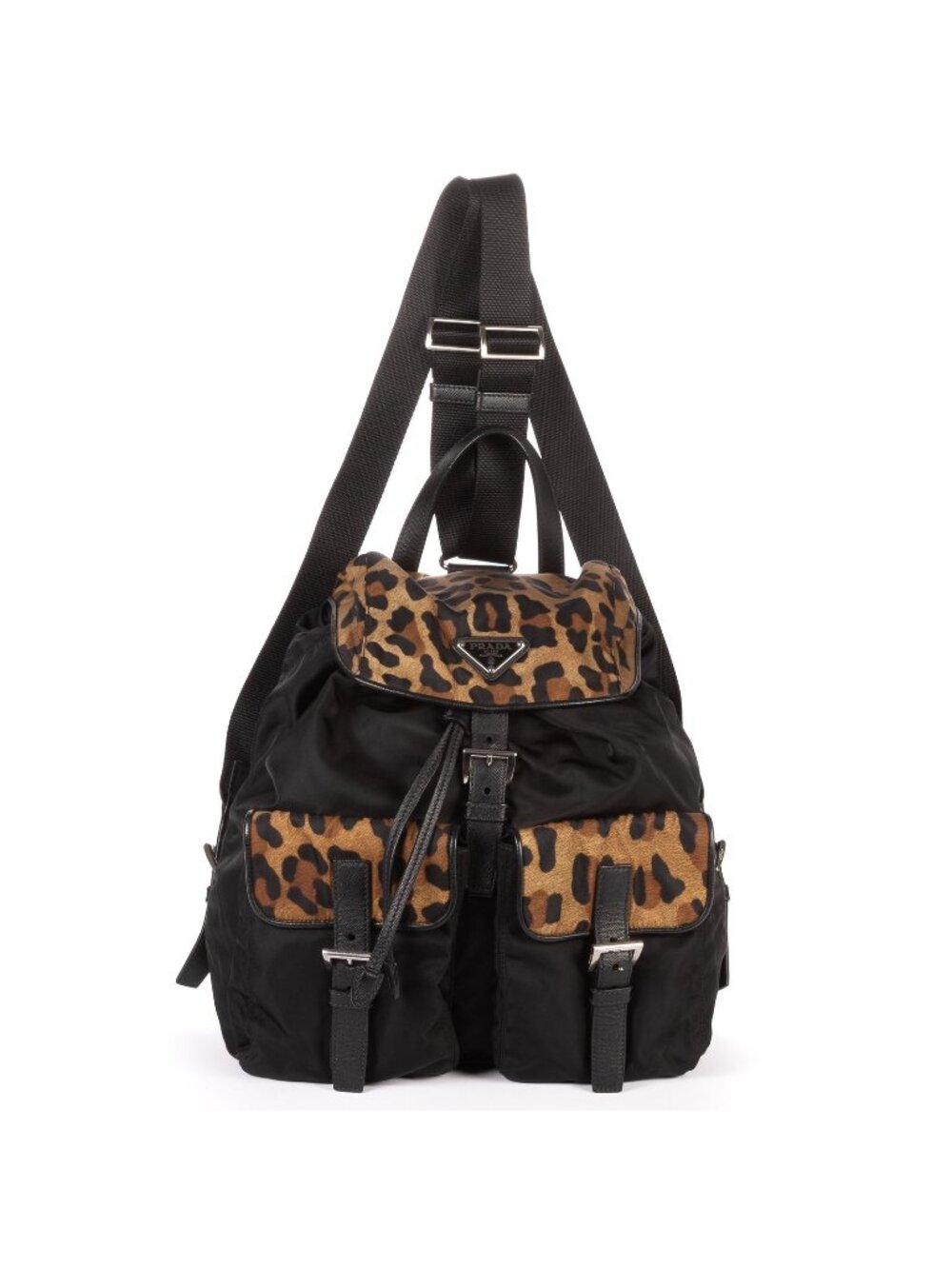 Prada Print Backpack Black Brown Leopard Nylon